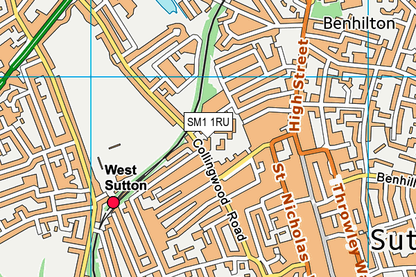 SM1 1RU map - OS VectorMap District (Ordnance Survey)