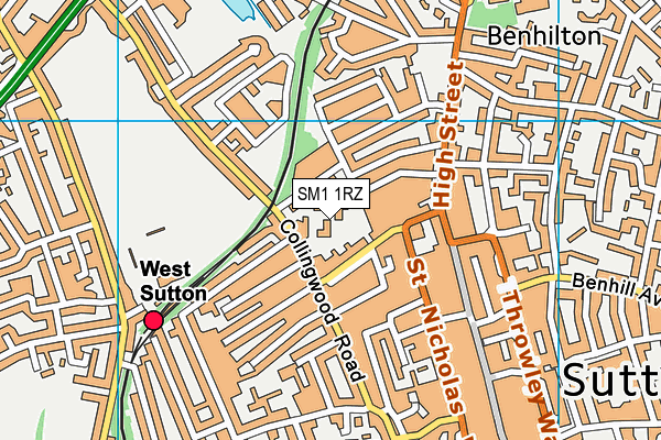 SM1 1RZ map - OS VectorMap District (Ordnance Survey)