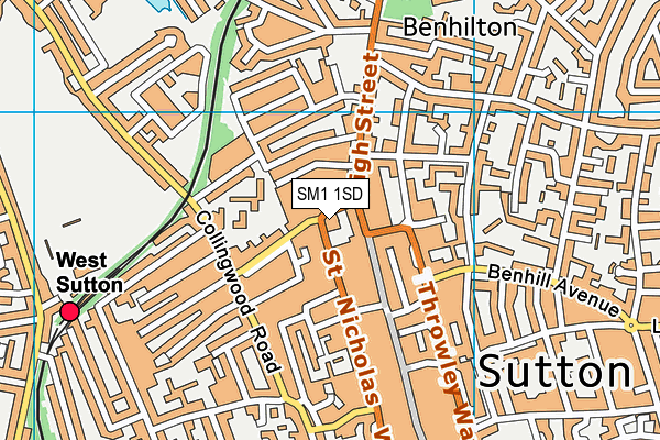 SM1 1SD map - OS VectorMap District (Ordnance Survey)