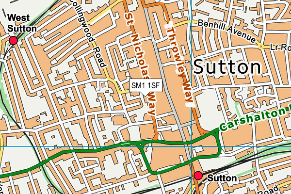 SM1 1SF map - OS VectorMap District (Ordnance Survey)