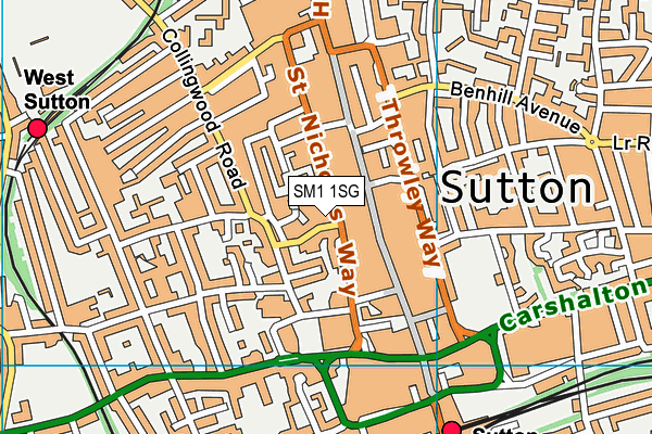 SM1 1SG map - OS VectorMap District (Ordnance Survey)