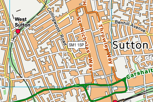 SM1 1SP map - OS VectorMap District (Ordnance Survey)