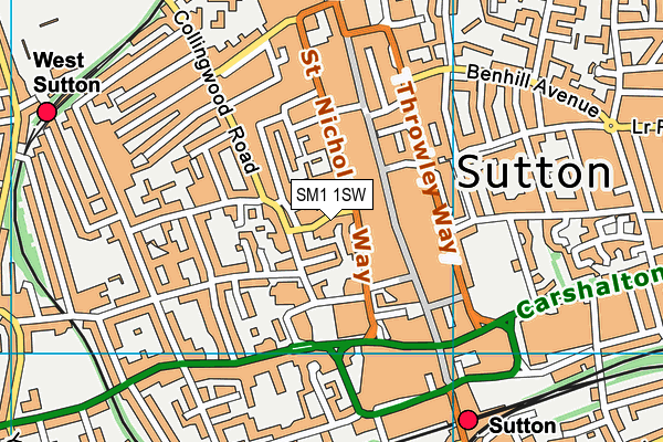 SM1 1SW map - OS VectorMap District (Ordnance Survey)