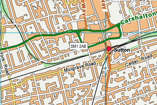 SM1 2AB map - OS VectorMap District (Ordnance Survey)