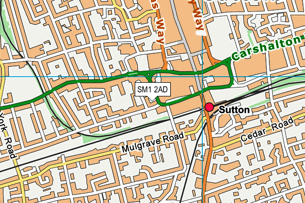 SM1 2AD map - OS VectorMap District (Ordnance Survey)