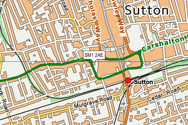 SM1 2AE map - OS VectorMap District (Ordnance Survey)