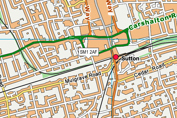 SM1 2AF map - OS VectorMap District (Ordnance Survey)