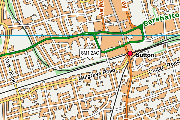 SM1 2AG map - OS VectorMap District (Ordnance Survey)