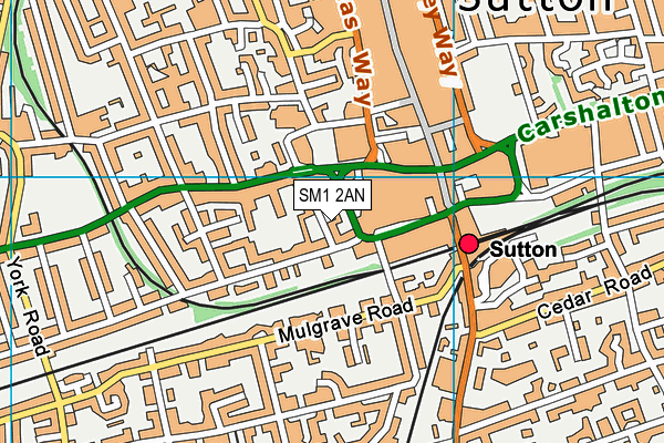 SM1 2AN map - OS VectorMap District (Ordnance Survey)