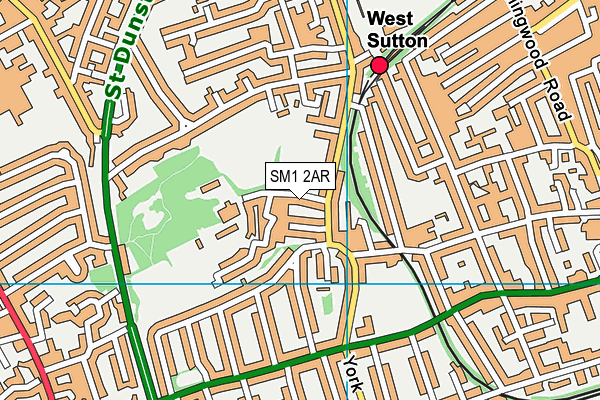 SM1 2AR map - OS VectorMap District (Ordnance Survey)