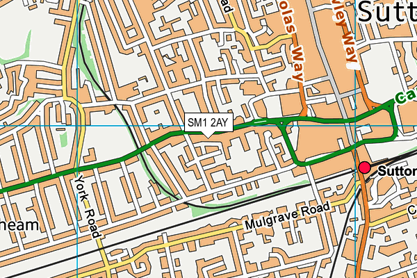 SM1 2AY map - OS VectorMap District (Ordnance Survey)