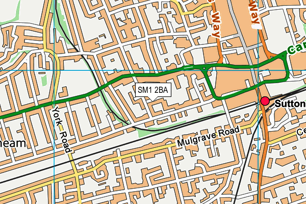 SM1 2BA map - OS VectorMap District (Ordnance Survey)