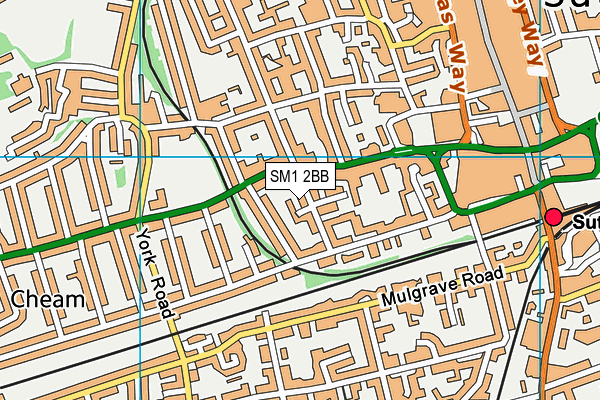 SM1 2BB map - OS VectorMap District (Ordnance Survey)