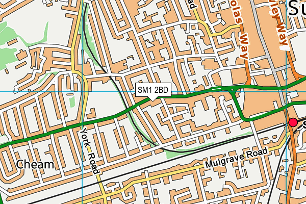 SM1 2BD map - OS VectorMap District (Ordnance Survey)