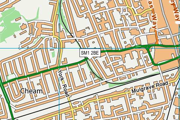 SM1 2BE map - OS VectorMap District (Ordnance Survey)