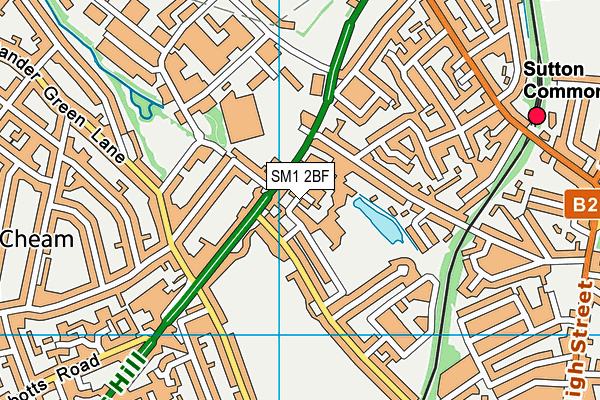 SM1 2BF map - OS VectorMap District (Ordnance Survey)