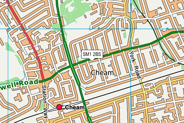 SM1 2BS map - OS VectorMap District (Ordnance Survey)