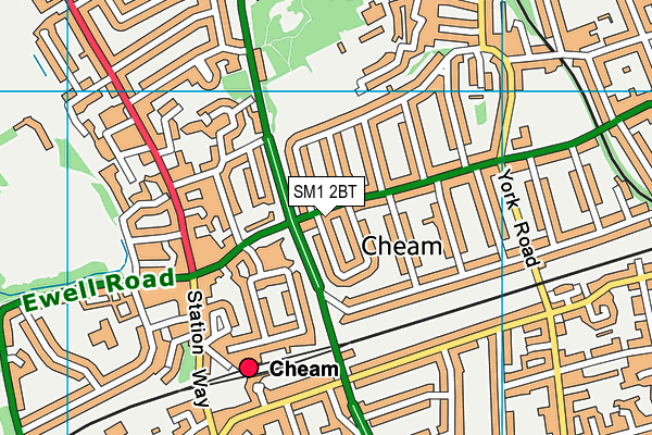 SM1 2BT map - OS VectorMap District (Ordnance Survey)