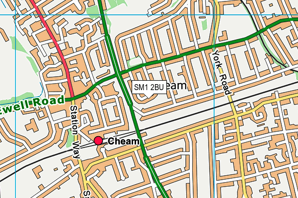 SM1 2BU map - OS VectorMap District (Ordnance Survey)