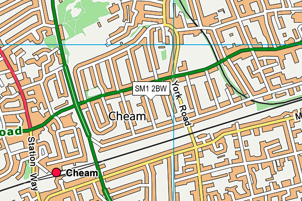 SM1 2BW map - OS VectorMap District (Ordnance Survey)