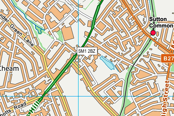 SM1 2BZ map - OS VectorMap District (Ordnance Survey)