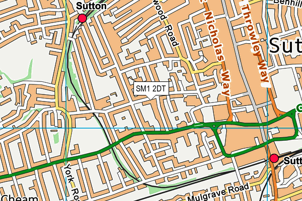 SM1 2DT map - OS VectorMap District (Ordnance Survey)