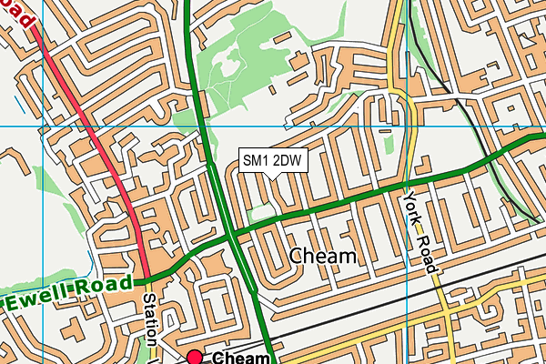 SM1 2DW map - OS VectorMap District (Ordnance Survey)