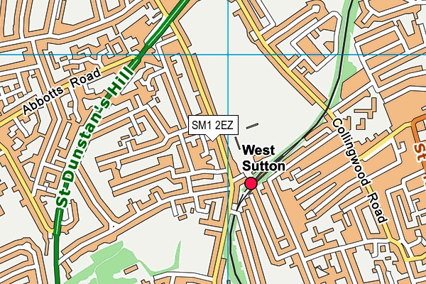 SM1 2EZ map - OS VectorMap District (Ordnance Survey)