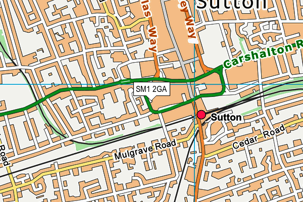 SM1 2GA map - OS VectorMap District (Ordnance Survey)