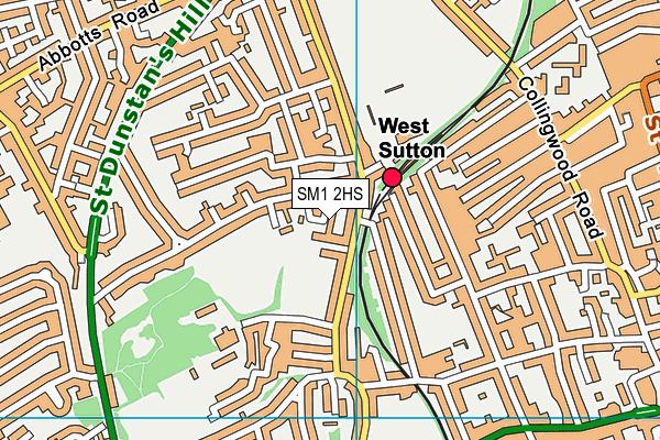 SM1 2HS map - OS VectorMap District (Ordnance Survey)