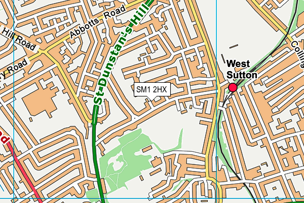 SM1 2HX map - OS VectorMap District (Ordnance Survey)