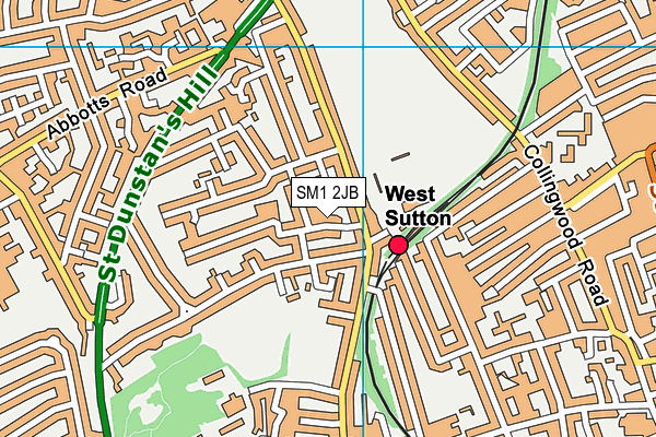 SM1 2JB map - OS VectorMap District (Ordnance Survey)