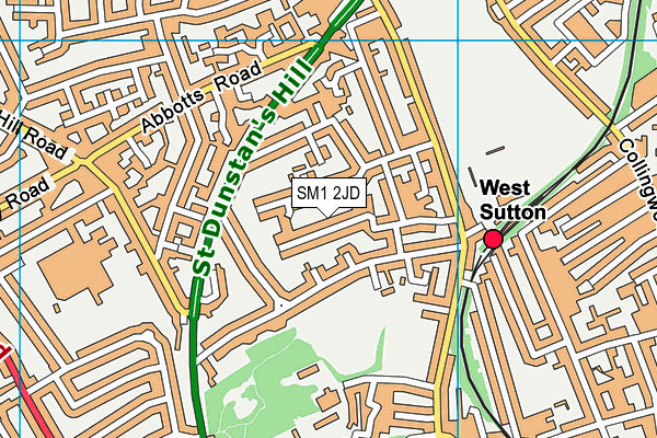 SM1 2JD map - OS VectorMap District (Ordnance Survey)