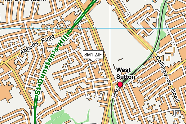 SM1 2JF map - OS VectorMap District (Ordnance Survey)