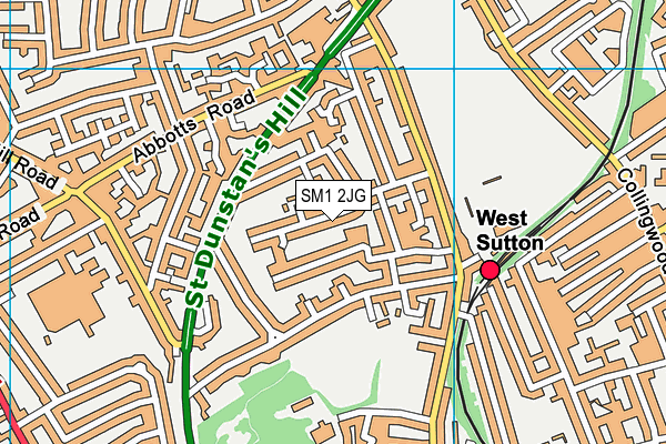 SM1 2JG map - OS VectorMap District (Ordnance Survey)