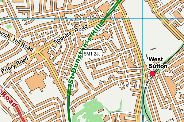 SM1 2JJ map - OS VectorMap District (Ordnance Survey)