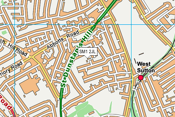 SM1 2JL map - OS VectorMap District (Ordnance Survey)