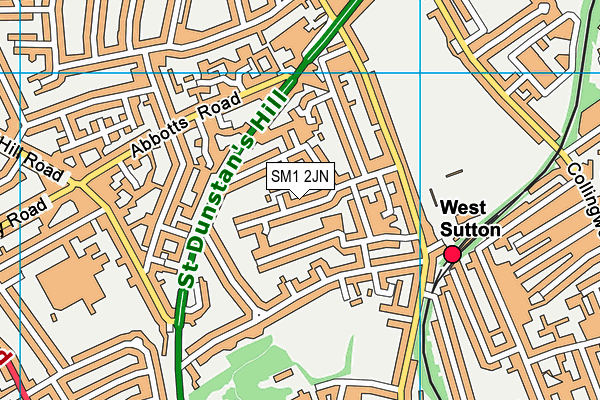 SM1 2JN map - OS VectorMap District (Ordnance Survey)