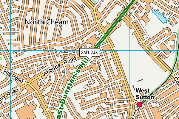 SM1 2JX map - OS VectorMap District (Ordnance Survey)