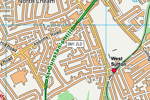 SM1 2LD map - OS VectorMap District (Ordnance Survey)