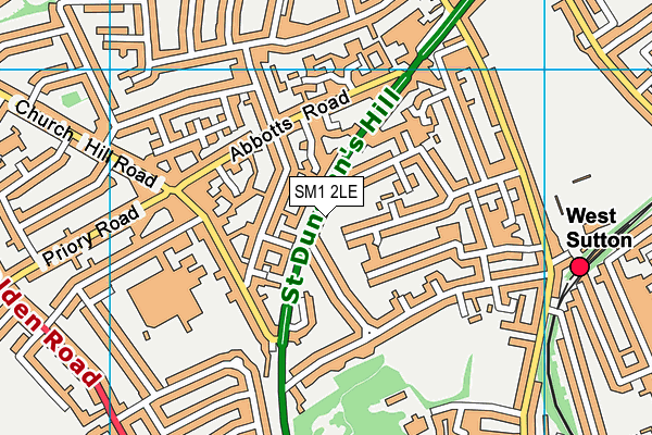 SM1 2LE map - OS VectorMap District (Ordnance Survey)