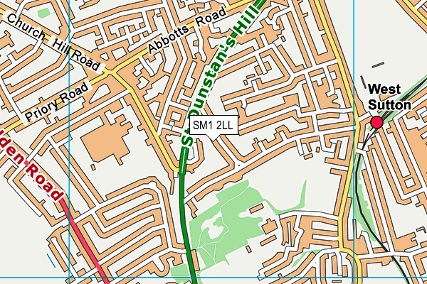 SM1 2LL map - OS VectorMap District (Ordnance Survey)