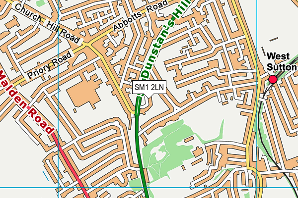 SM1 2LN map - OS VectorMap District (Ordnance Survey)