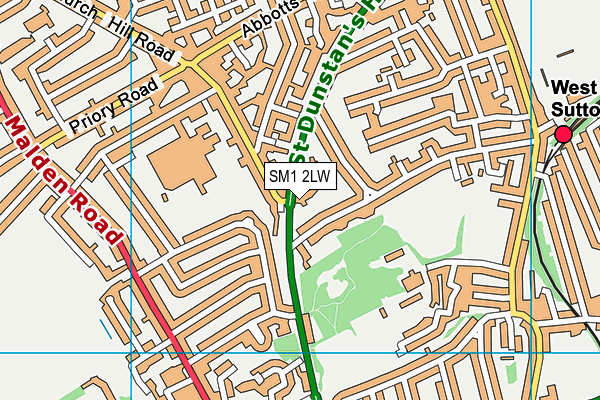 SM1 2LW map - OS VectorMap District (Ordnance Survey)