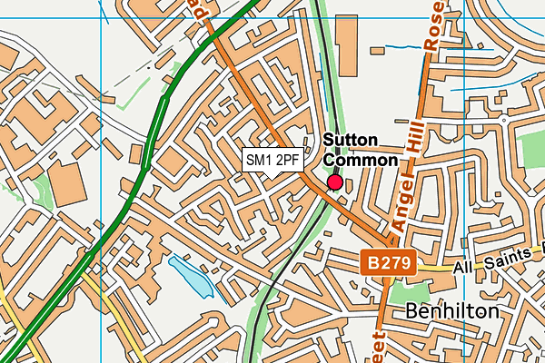 SM1 2PF map - OS VectorMap District (Ordnance Survey)