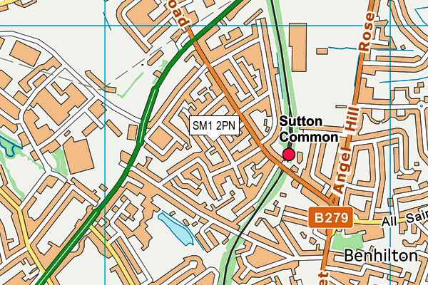 SM1 2PN map - OS VectorMap District (Ordnance Survey)