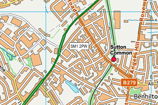 SM1 2PW map - OS VectorMap District (Ordnance Survey)