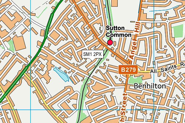 SM1 2PX map - OS VectorMap District (Ordnance Survey)