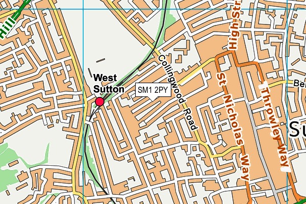 SM1 2PY map - OS VectorMap District (Ordnance Survey)