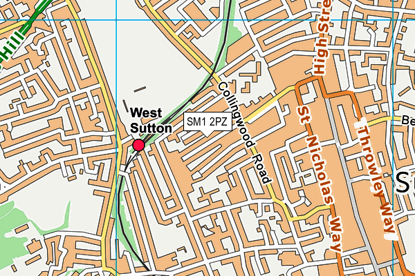 SM1 2PZ map - OS VectorMap District (Ordnance Survey)